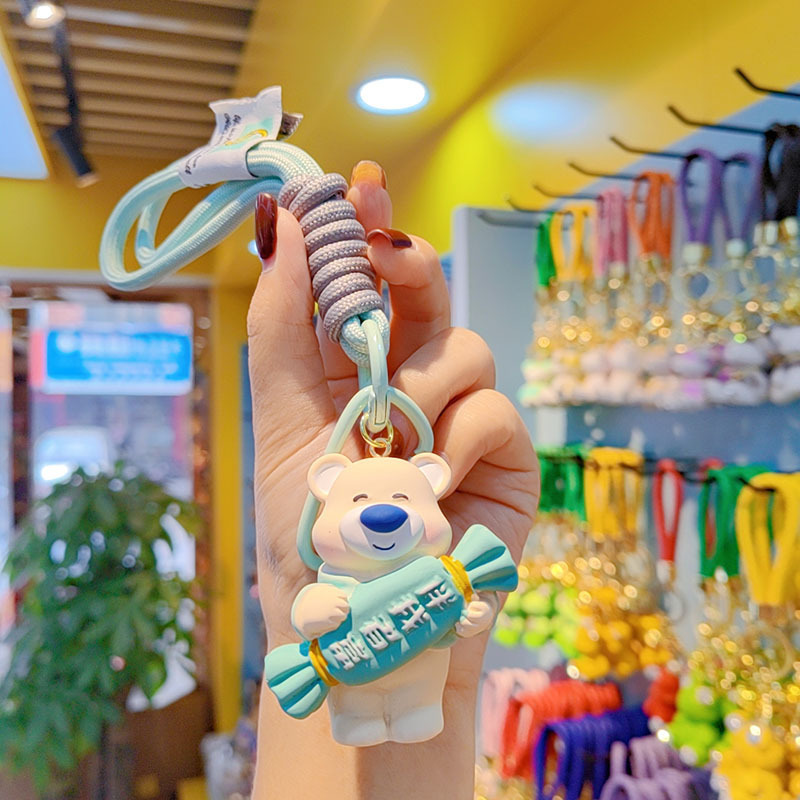 Resina de dibujos animados fresa caramelo oso llavero mujer lindo exquisito teléfono móvil cadena pulsera muñeca llavero adornos