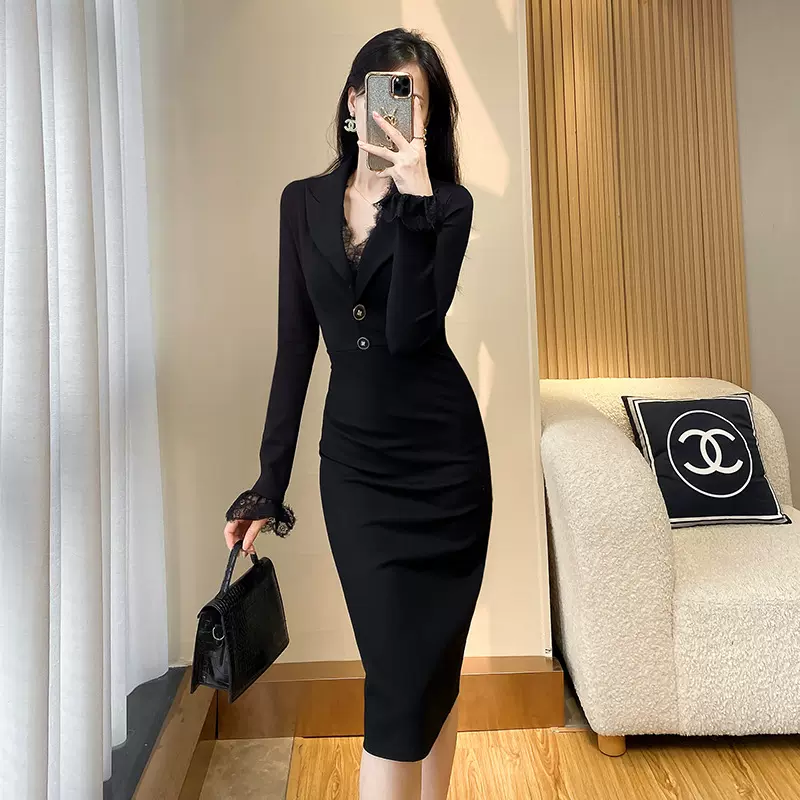 3307法式罗马棉连衣裙女装气质黑色宴会裙子女不低于228气质通勤