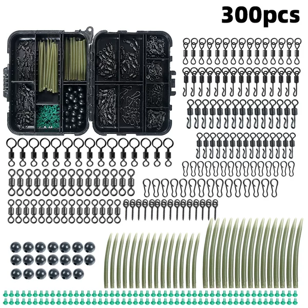 Cross-border 300 pieces of European-style carp fishing accessories suit hooks stop beans swivel fishing gear