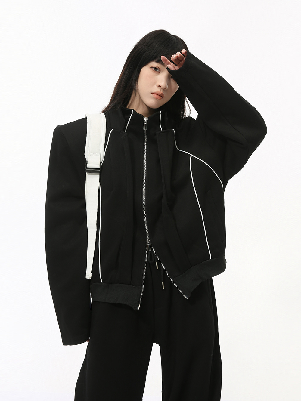 MTLCLOTHES Hombres| Otoño coreano deconstrucción de hombro falso de dos piezas chaqueta deportiva ocio pantalones de moda