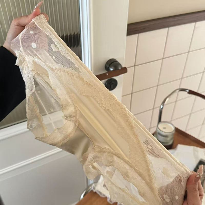 贵妇蕾丝边网纱少女高弹舒适亲肤纯欲半透明中腰纯色女士三角裤批|undefined