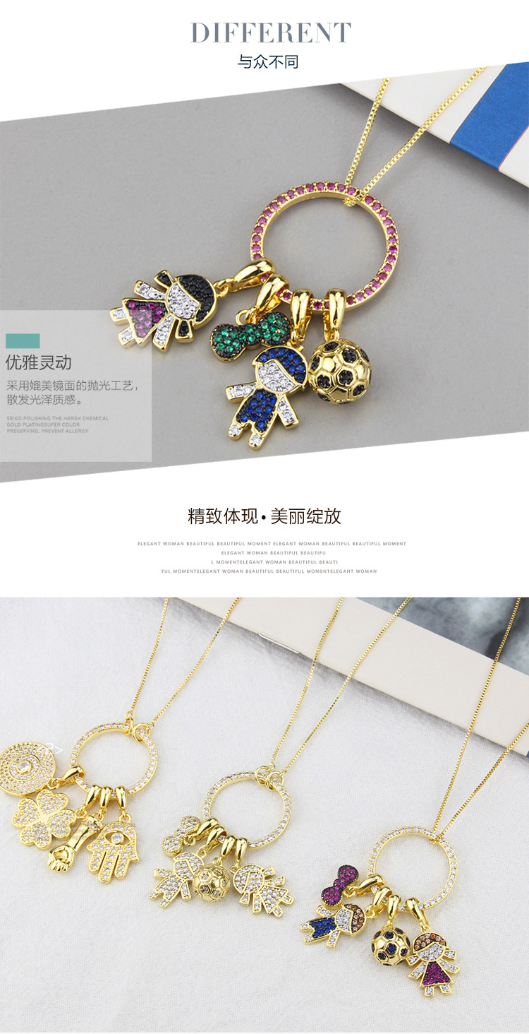 New Diy Character Combination Kids Bow Knot Color Zirconium Detachable Hip-hop Pendant Copper Necklace display picture 2