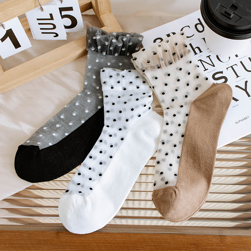 Socks women's summer thin short tube socks instep transparent breathable cotton bottom crystal card stockings cute little socks