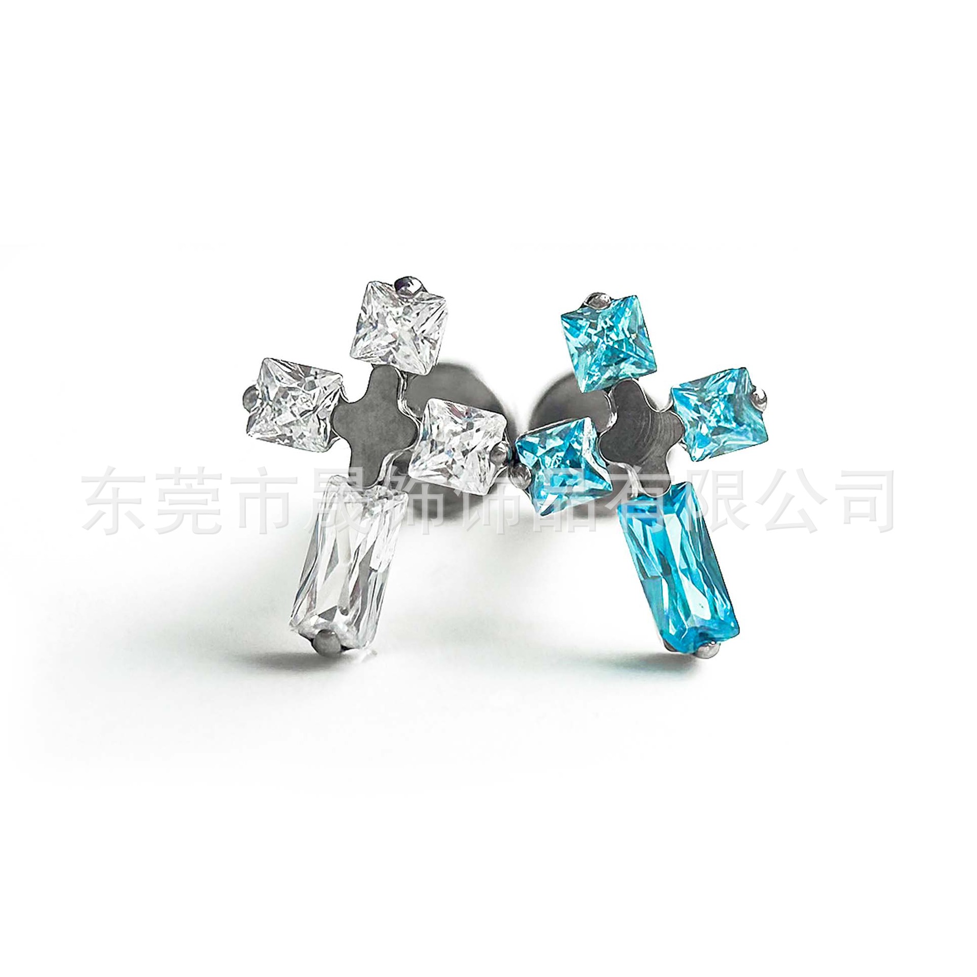 F136 Titanium 方糖 Cross 超闪5A Cubic Zirconia G23 Implant Grade Titanium Ear Stud Labret Stud 植入级 Piercing 替换头