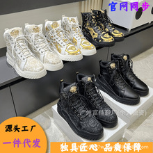 欧洲站高帮男鞋秋冬新款印花百搭休闲板鞋拼色真皮美人头运动鞋潮