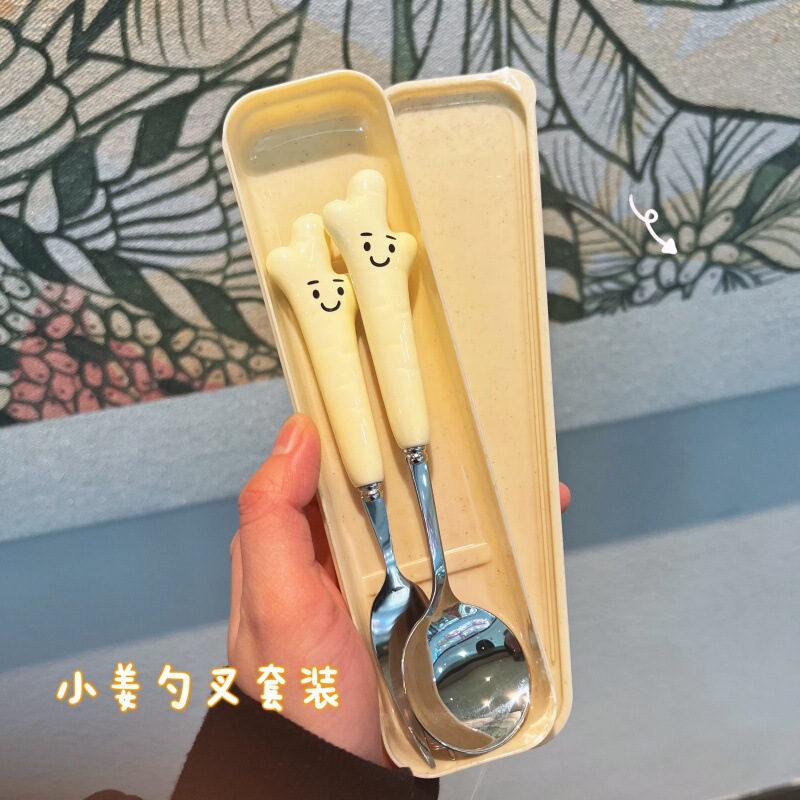入学新商品学生携帯スプーン箸セットかわいいスプーンスプーンスプーン高颜値スプーンフォーク二合一|undefined