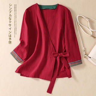 实拍新款汉服交领上衣民国风女装绣花短款禅服 单件上衣