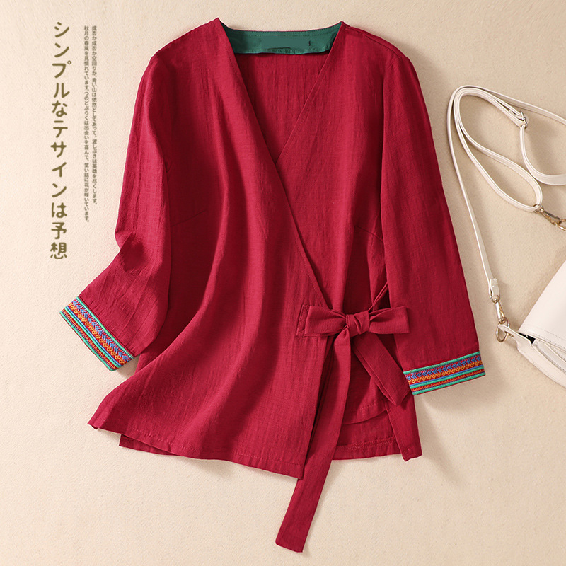 Real Shot New Hanfu Collar Top Republic of China Style Women's Embroidered Short Zen Dress One-Piece Top