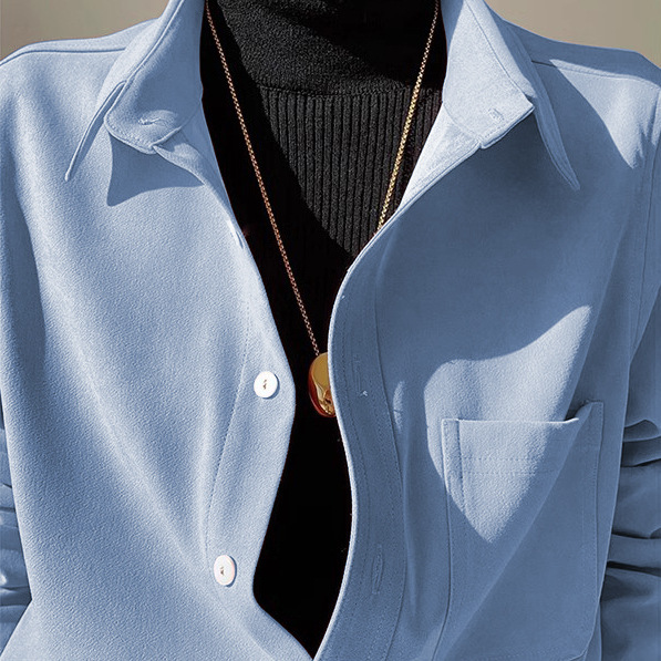 Blue Brushed Shirt for Women, Spring & Fall Retro Elegant, Versatile Thickeneded Top, Layered Inner Layering Shirt Jacket, Winter Blue Brushed Shirt for Women, Spring & Fall Retro Elegant, Versatile Thickeneded Top, Layered Inner Layering Shirt Jacket, Winter