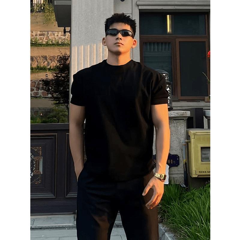 [True] Shoulder Ice Sense Sorona American Short-sleeved Fitness T-shirt Half-sleeved Muscle T-neckline Slim Fit Small Shoulder Heavy