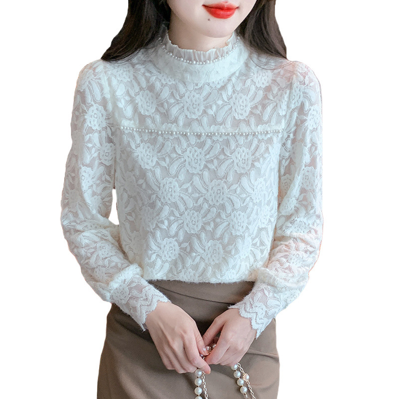 열 속옷 여성 기모 두꺼운 겨울 새로운 패션 아우터 착용 타이트한 레이스베이스 셔츠 하이 엔드 리치 여성 탑