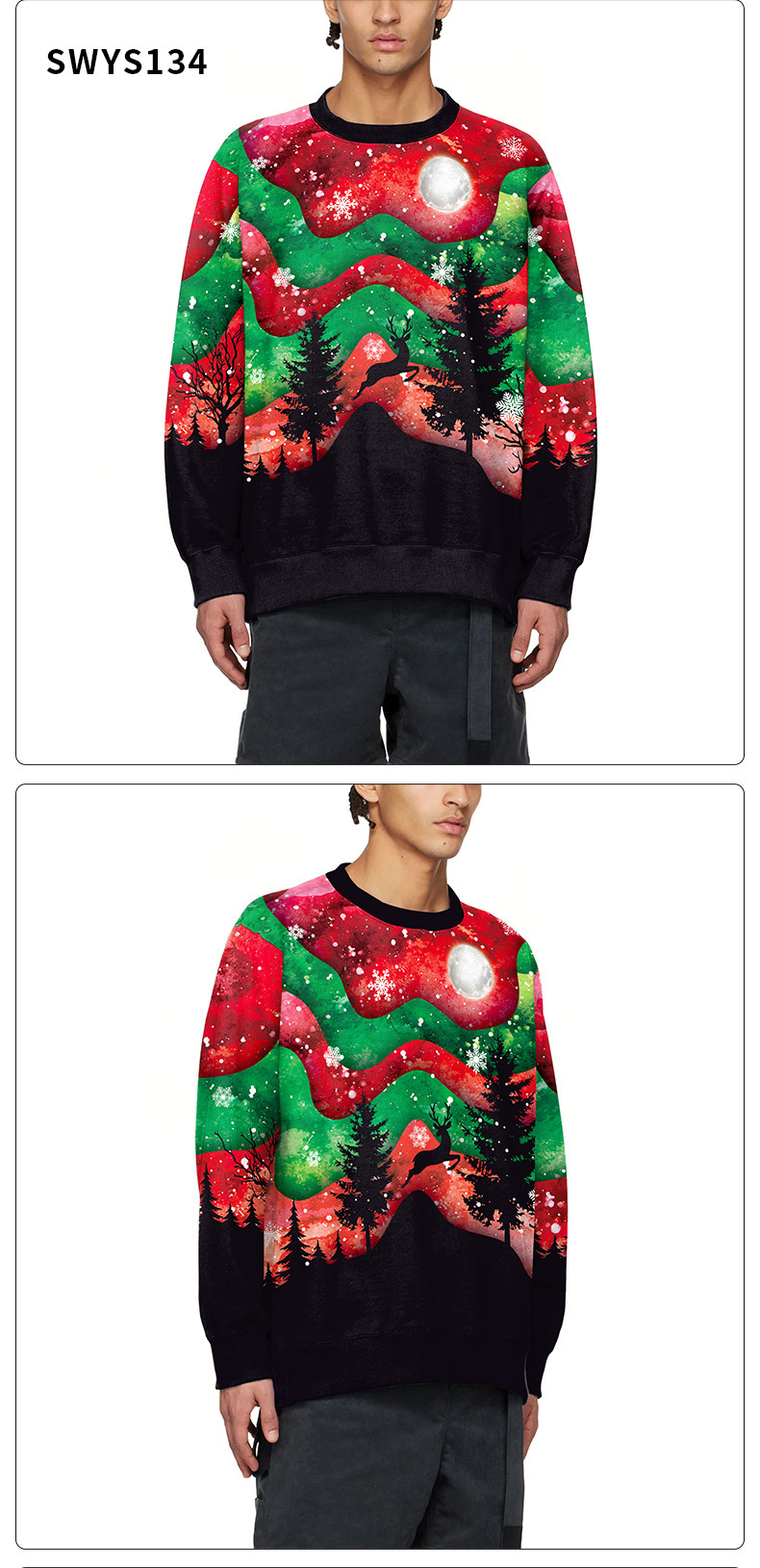 Nieuwe kleding Kerst Elanden 3D digitaal printen ronde hals trui casual koppeloutfit_voghion.com