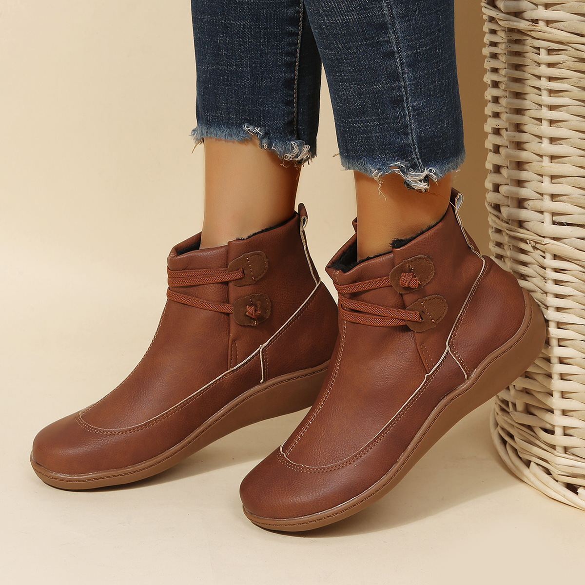 New large-size short tube women's flat solid color women's boots_voghion.com