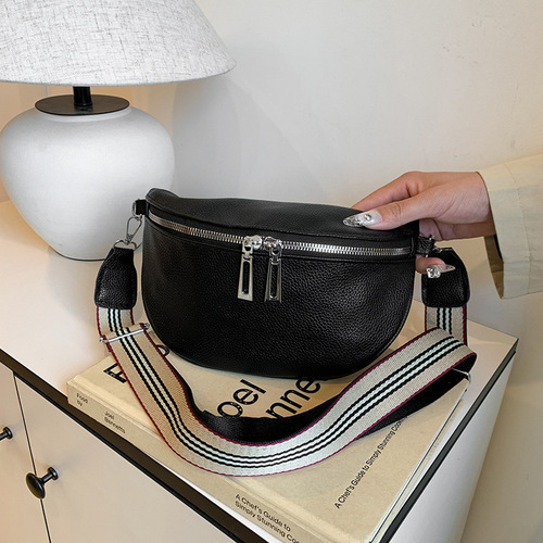 Fashion Women's Solid Color Commute Single Shoulder Crossbody Bag Wide Strap Simple Casual Phone Waist Bag