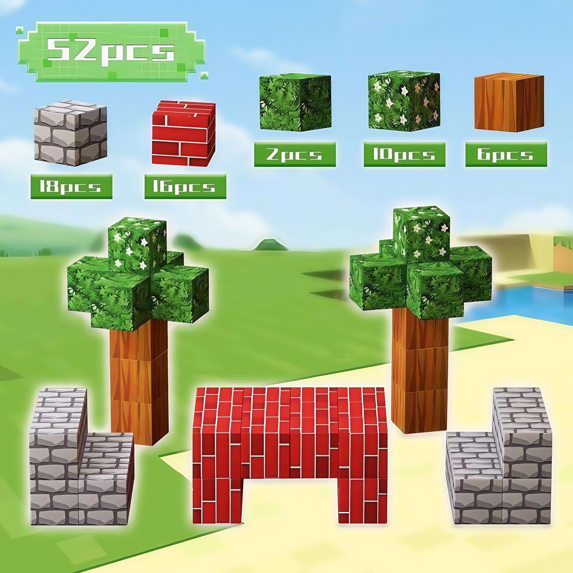 Transfronterizos Amazon My Blocks World Magnetic Block Set Puzzles Magnetic Cuadrados Juguetes Bosque Original