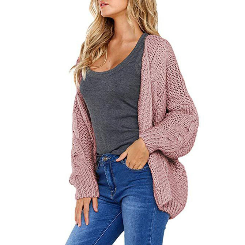 Comercio exterior nuevo Amazon Venta caliente Twist cardigan estilo europeo y americano color sólido grueso aguja suelta más tamaño suéter de punto para las mujeres image 6