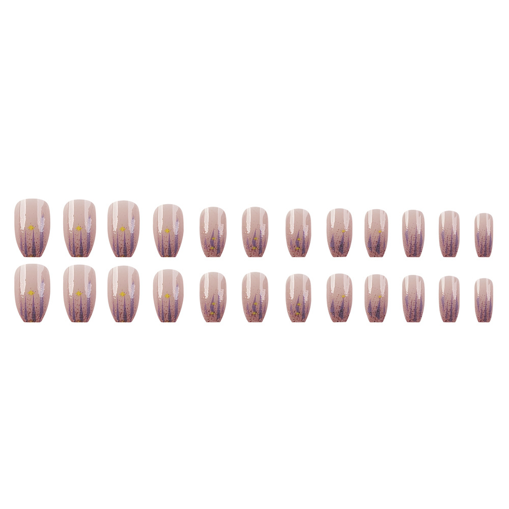 Ballet corto brillante polvo púrpura desgaste de uñas aurora comercio exterior gradiente de uñas 24 piezas de uñas falsas europeas y americanas al por mayor image 6