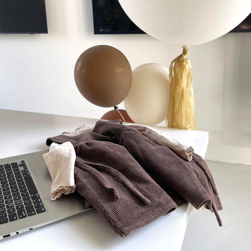 Gonna in velluto a coste autunno nuova edizione coreana con cinturino per bambini Set da due pezzi con fondo casual ampio e versatile per ragazza_voghion.com