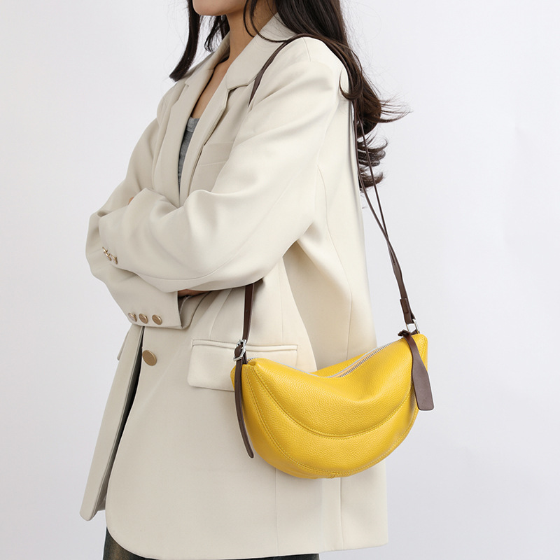 Genuine Leather Women's Designer Crossbody Bag, Casual Dumpling Bag, Versatile Shoulder Bag - Thumbnail 4