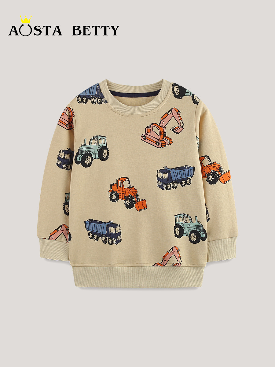 26 otoño algodón de cuello redondo chaqueta de niños de moda impresión de automóviles de manga larga chaqueta infantil