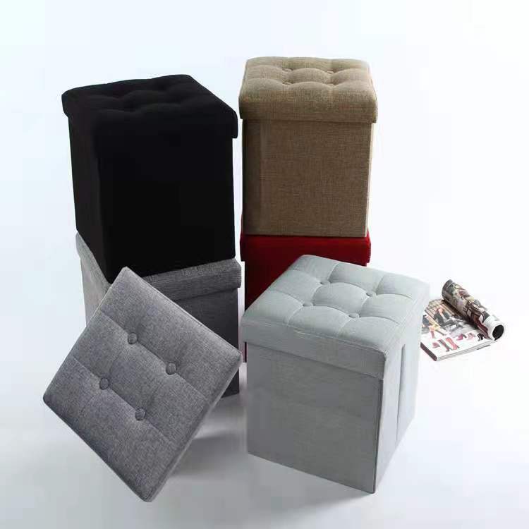 时尚简约可折叠多用途家居棉麻收纳凳纯色可坐人储物搁脚凳子