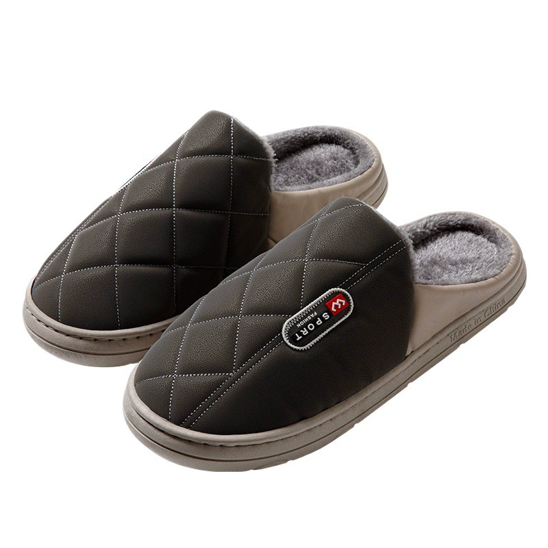 Новые зимние хлопчатобумажные тапочки большого размера для мужчин и женщин PU кожаные тапочки водонепроницаемый толстый подошв для дома нескользящая теплая обувь 50