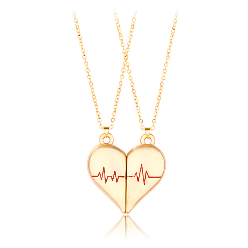 Simple Style Streetwear Electrocardiogram Heart Shape Alloy Plating Valentine's Day Couple Pendant Necklace display picture 1