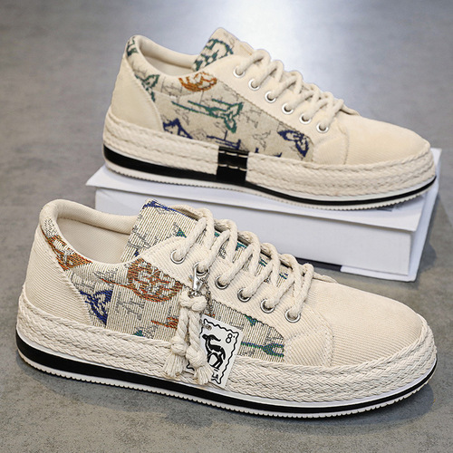 Canvas shoes for men, winter breathable trendy corduroy flat shoes for men, casual lightweight thin Beijing-style cloth shoes