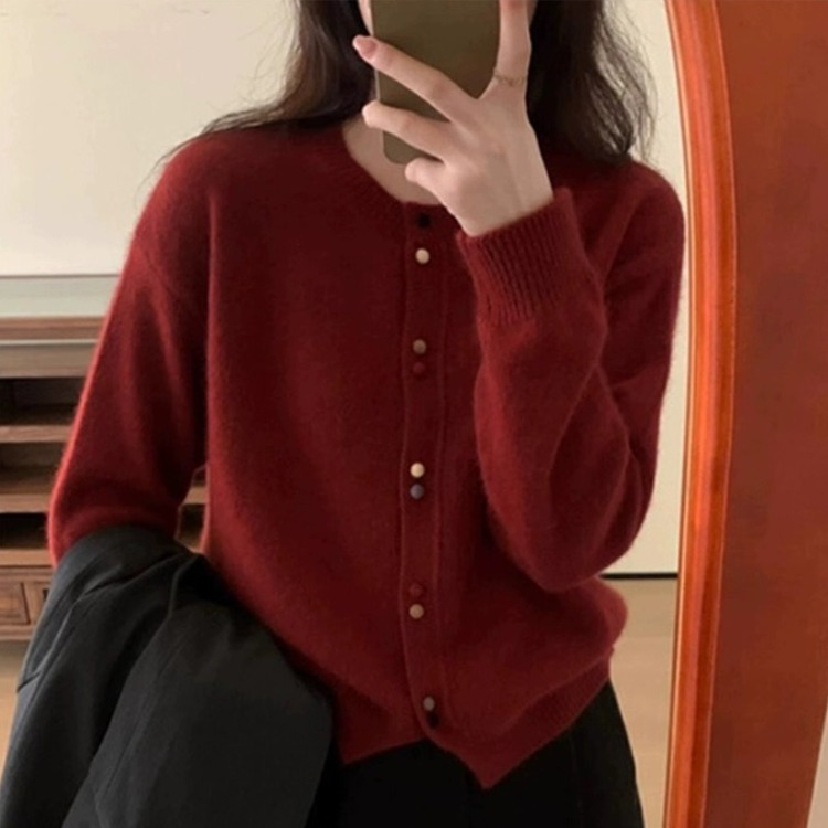 Áo cardigan nữ dáng dài tay dài, thiết kế nút trước, phong cách thời thượng — màu xám đậm chi tiết 1