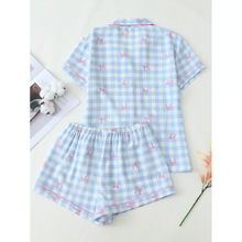 V 911 2pcs Women'S Plaid Bow Print Sweet Pajama Set˯