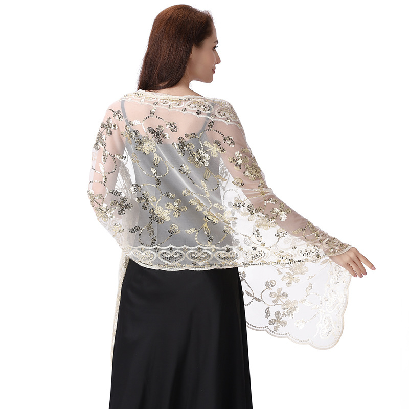 Transfronterizo caliente nuevo lentejuelas chal vestido de novia vestido de noche cheongsam chal novia dama de honor chal bufanda mujeres