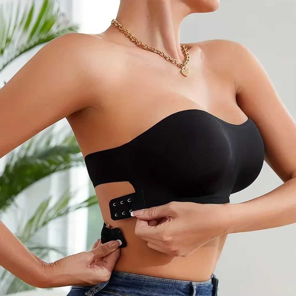 Damas sin costuras sin correa de hombro para el pecho de la espalda cruzada diseño lateral hebilla almohadilla desmontable inalámbrica