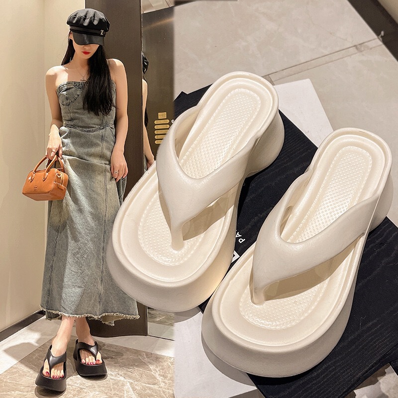 2025 High-Heeled Flip-Flops for Women, Summer Outdoor Wear, Wear-Resistant Sandals, Toe-Clipping Trendy Beach Shoes, Non-Slip Thick Soles