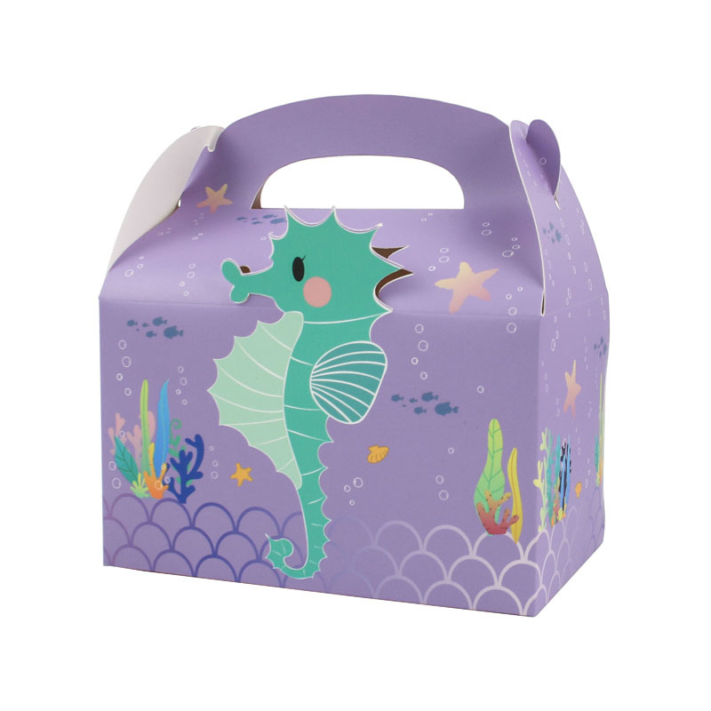 Underwater World Mermaid Candy Caja portátil Caja de galletas de regalo Caja de pastel de mano cuadrada Caja de embalaje de punto occidental