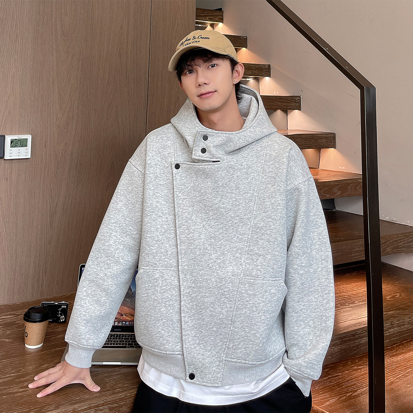 25秋冬新款重磅加绒连帽夹克秋季少年感休闲风大码保暖宽松外套男