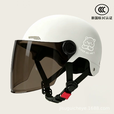 Helmet, All-Season Safety Helmet for — Motosiklet kaskı (dəbilqə) - white-tea-tinted-long-mirror-silver-white-bear