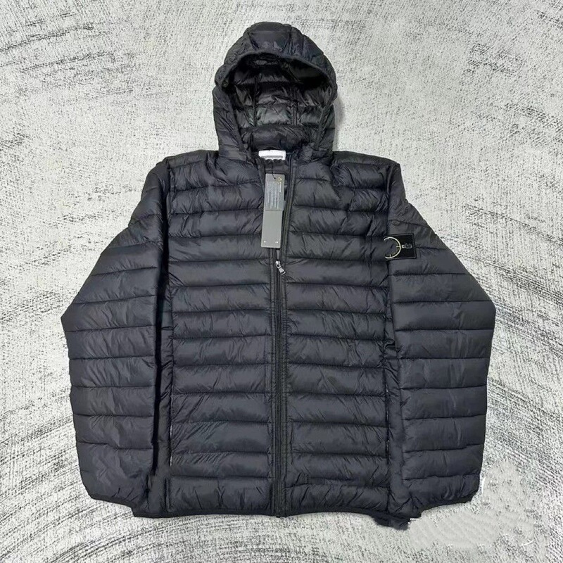 Cross-Border Stone Trendy Brand Classic Embroidered Patch down Jacket with Hood and Zipper, Unisex Cross-Border Stone Trendy Brand Classic Embroidered Patch down Jacket with Hood and Zipper, Unisex