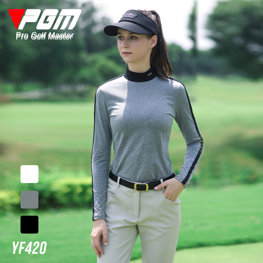 Áo thun golf nữ dài tay cổ tròn co giãn giữ ấm thu đông — YF420-Áo sơ mi chơi golf nữ hoa màu xám, YF420-Áo sơ mi chơi gôn nữ màu trắng, YF420-Nữ Golf đáy áo màu đen