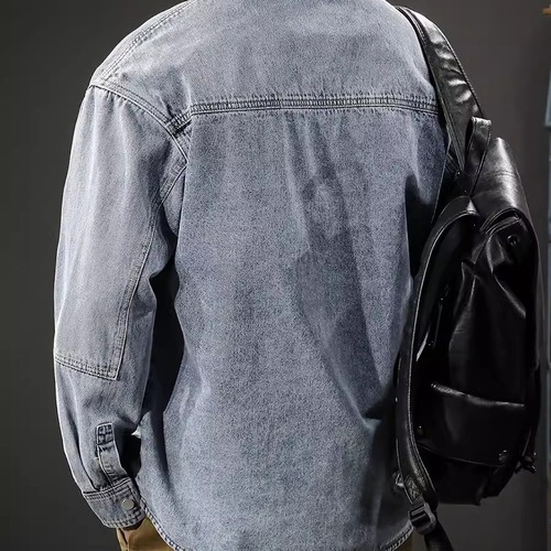 American classic heavy-duty denim shirt for men, long-sleeved, spring fashion brand loose casual work jacket outerwear