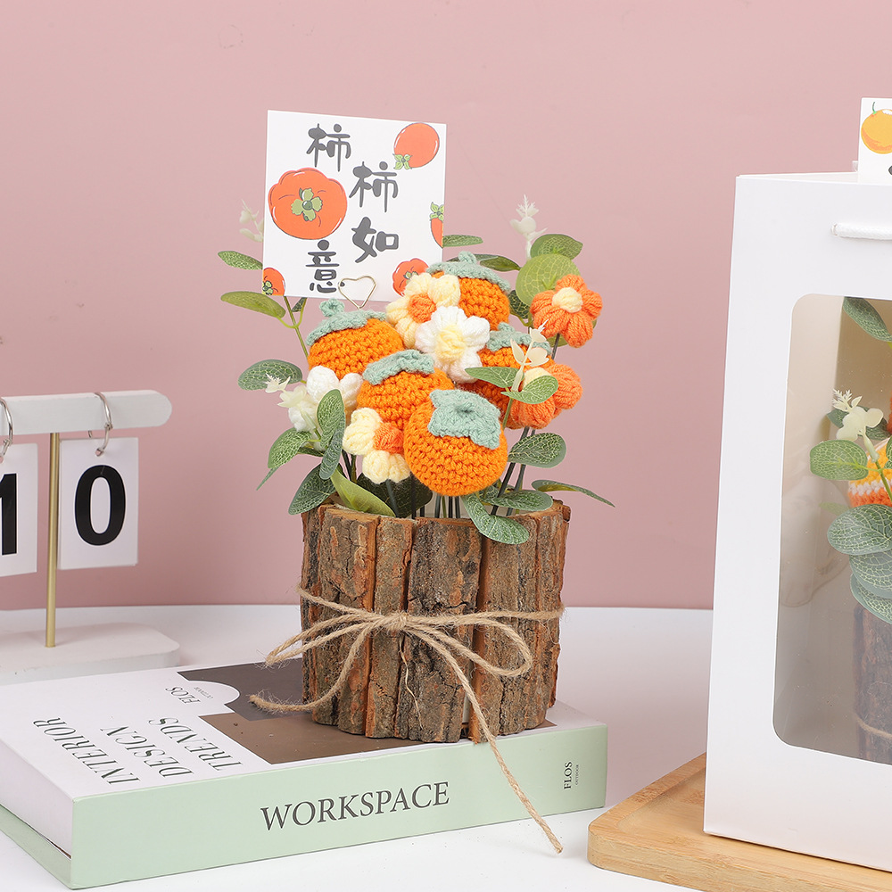 520 ramo de lana del día de la madre, regalo de cumpleaños, producto de alta calidad, tejido a mano, tejido a mano, decoración de cubo de árbol en maceta