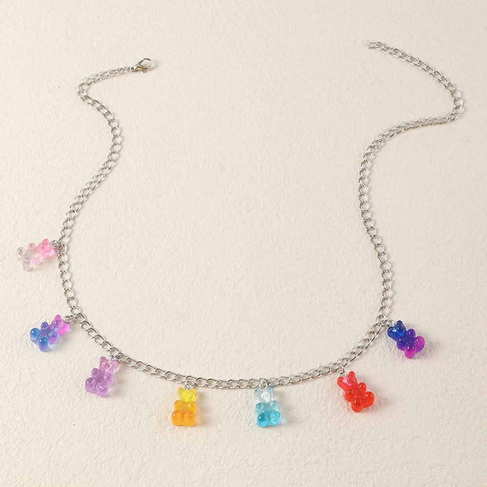 fashion colorful gradient color bear resin necklace wholesale nihaojewelry