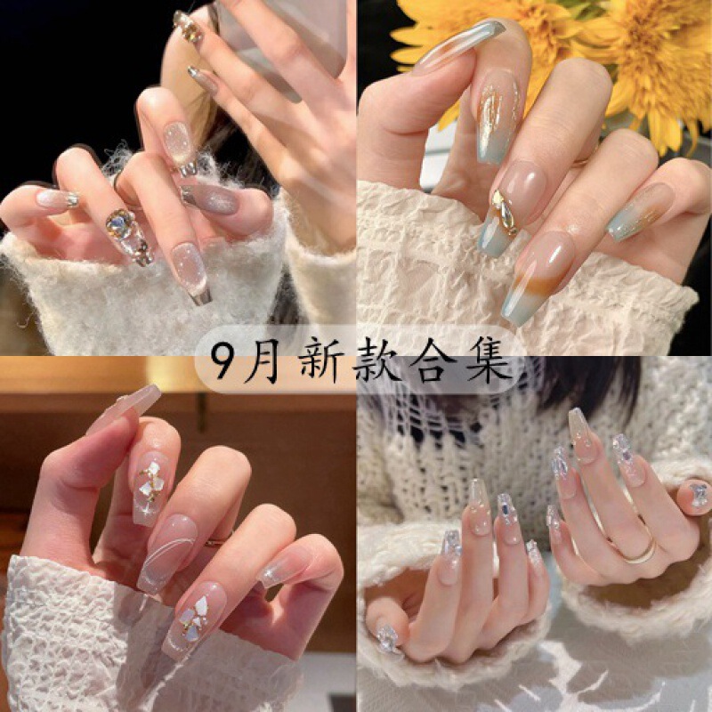 [new Collection in September] Purely Handmade Wearable Nails for Autumn and Winter New Mid-length Ice-through Nail Art Patches with Whitening Finished Products