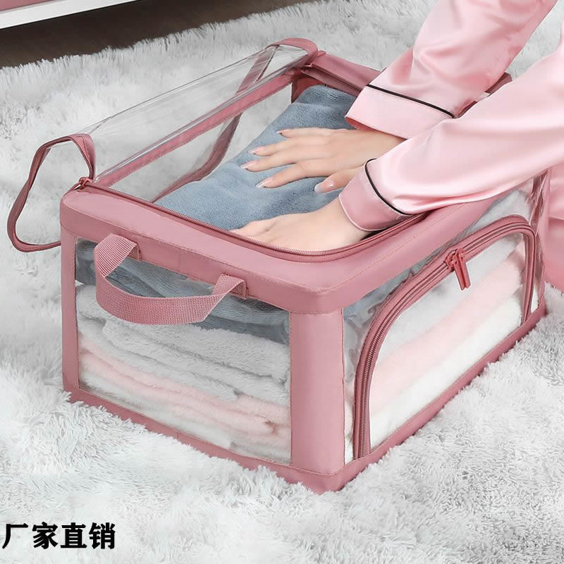 New Full Transparent Clothes Storage Box Folding Clothes Fabric Box Dormitory Wardrobe Finishing Artifact for Home