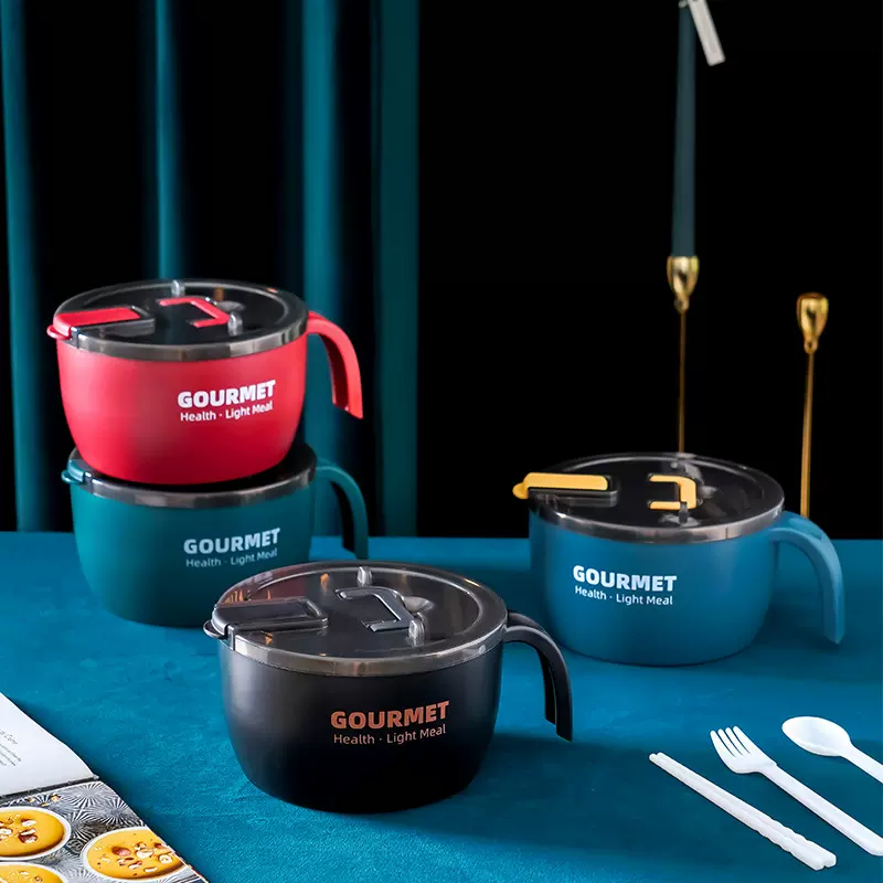 304不锈钢泡面碗学生宿舍可沥水泡面神器带餐具汤碗批发LOGO礼品