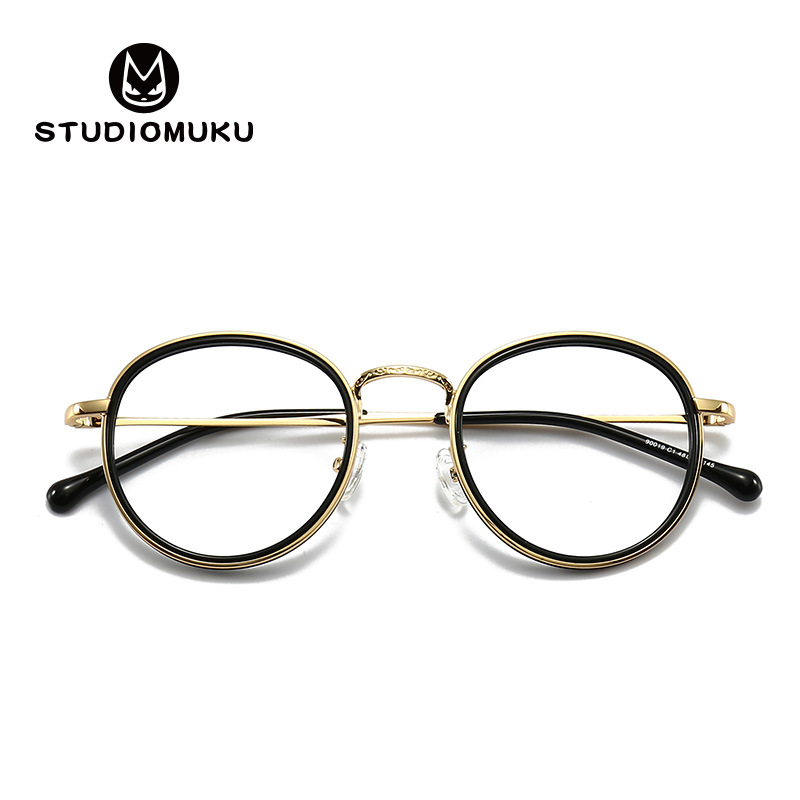 STUDIOMUKU madera fresca gafas de marco redondo gafas duro y diseño único estilo cara grande gafas marco
