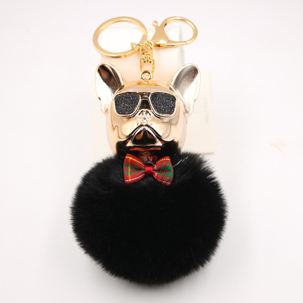 New Cross-border Cool Dog Creative Sunglasses French Bulldog Car Pendant Cute Dog Keychain Hair Ball Bag Pendant display picture 25