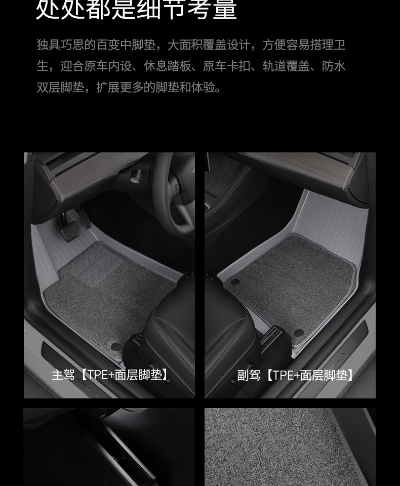 Suitable for Tesla's New Model Yl/Y/3 Floor Mats, Maternity-Grade Tpe Car Full-Cover Floor Mats, Car Interior