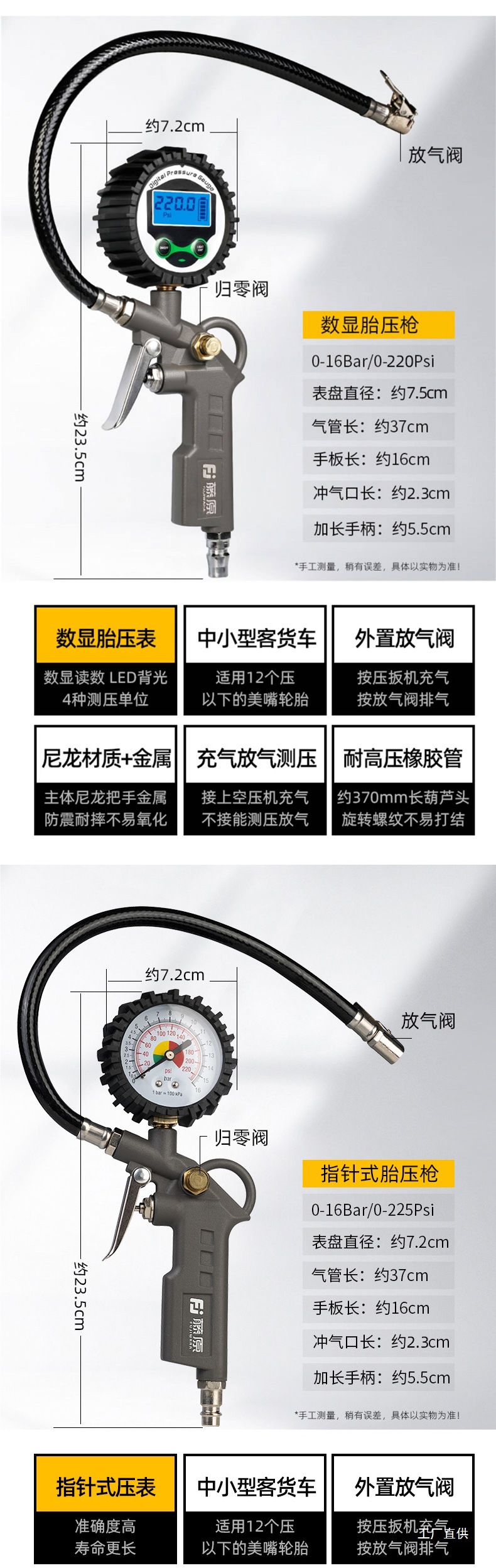 Fujiwara Tire Pressure Gauge, High-Precision Tire Pressure Detector for Car Tires, Inflation Gun