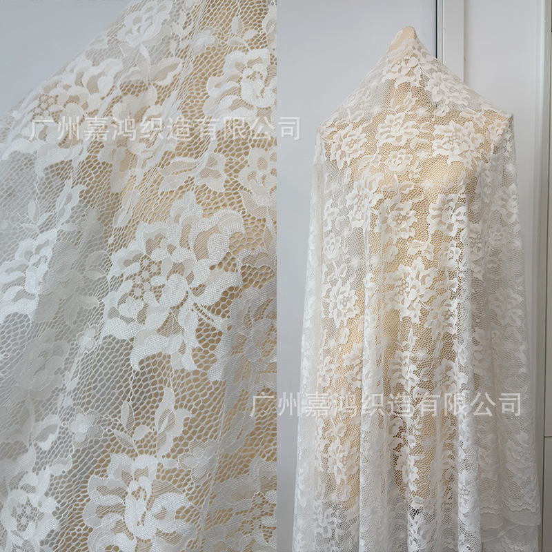 Primavera y verano nueva fábrica directa encaje floral elástico hacer falda de ropa de mujer tela de chaqueta