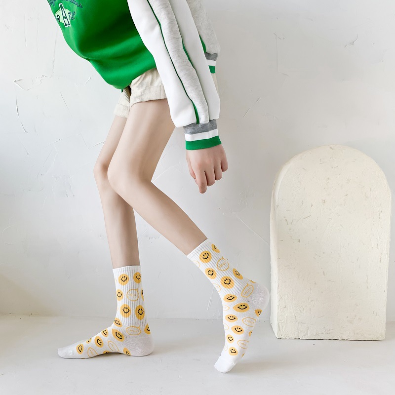 44g Weight Socks Classification Socks Lingerie Type Cotton Fabric Type A Pair Quantity Daily Occasion Smile Face Pattern Winter, Autumn Season Women's Gender Simple Style Style Women's Simple Style Smile Face Cotton Crew Socks A Pair 7